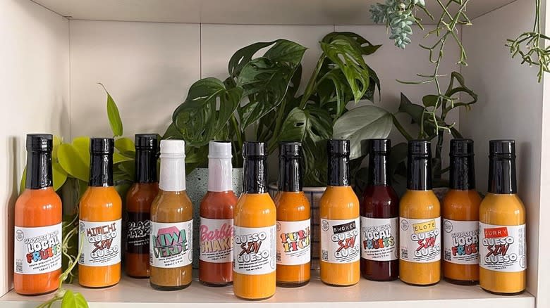 line up of Good Heat hot sauces 