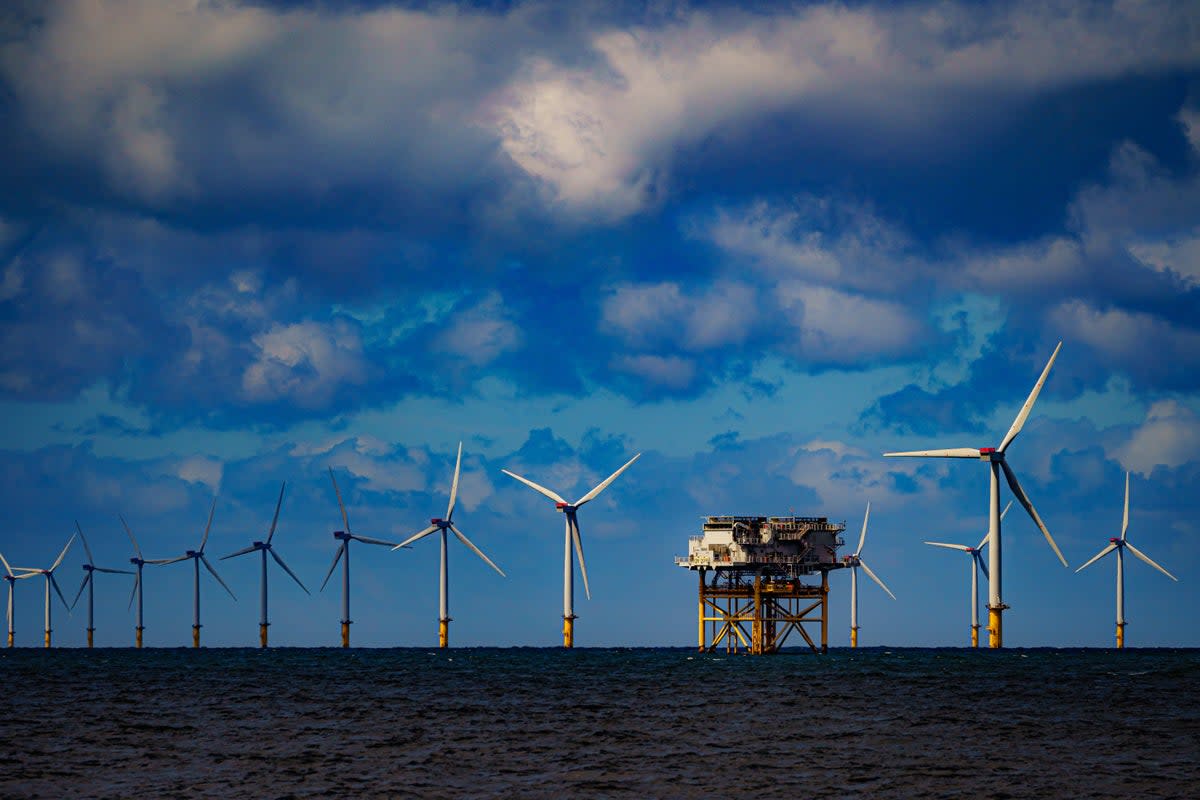 RWE’s Gwynt y Mor, the world’s second largest offshore wind farm located eight miles offshore in Liverpool Bay (PA) (PA Wire)