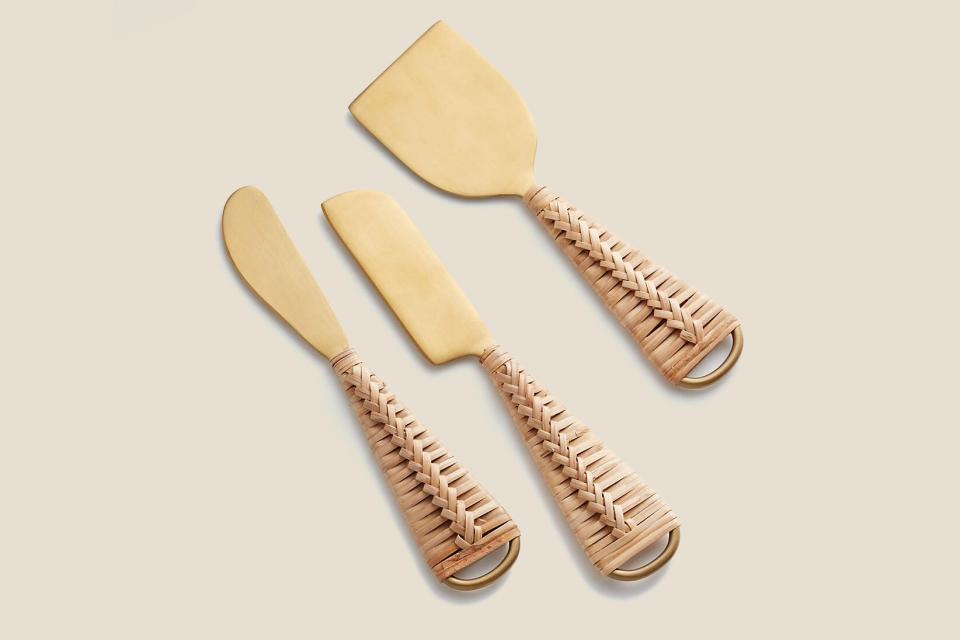 crate and barrel artizan rattan cheese knife set