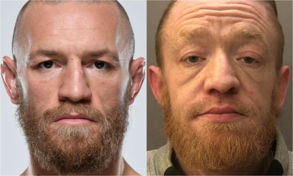 Police found boric acid, a substance typically used to cut drugs, and a meat cleaver on a man pretending to be MMA star Conor McGregor. (Surrey Police via The Irish Post, Getty Images)