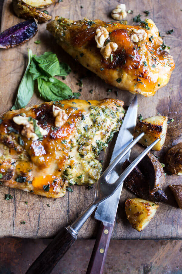 <strong>Get the <a href="https://www.halfbakedharvest.com/one-pan-apricot-walnut-and-brie-stuffed-chicken-breast-with-roasted-potatoes/?highlight=one-pan" target="_blank">One-Pan Apricot Walnut And Brie Stuffed Chicken Breast</a> recipe from Half Baked Harvest</strong>
