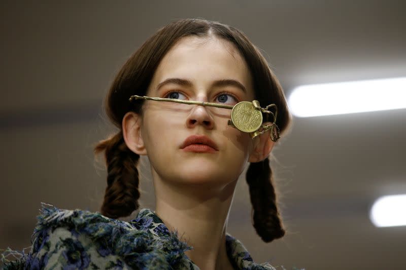 Model presents creation during the Yuhan Wang catwalk show at London Fashion Week in London