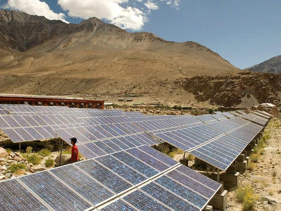 A solar power plant at Ladakh. Located at 14,500 feet AMSL in the Himalayas, the plant supplies electricity to 347 houses, a school and a clinic for about five hours a day. If the government makes solar and wind power a priority we can generate enough energy without having to sacrifice our forests for coal.