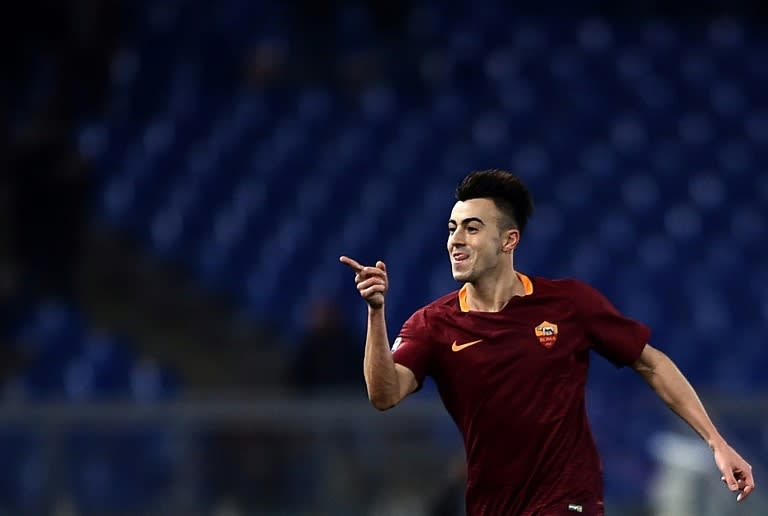 Roma's forward Stephan El Shaarawy celebrates after scoring a goal during the Italian Serie A football match against Chievo Verona December 22, 2016