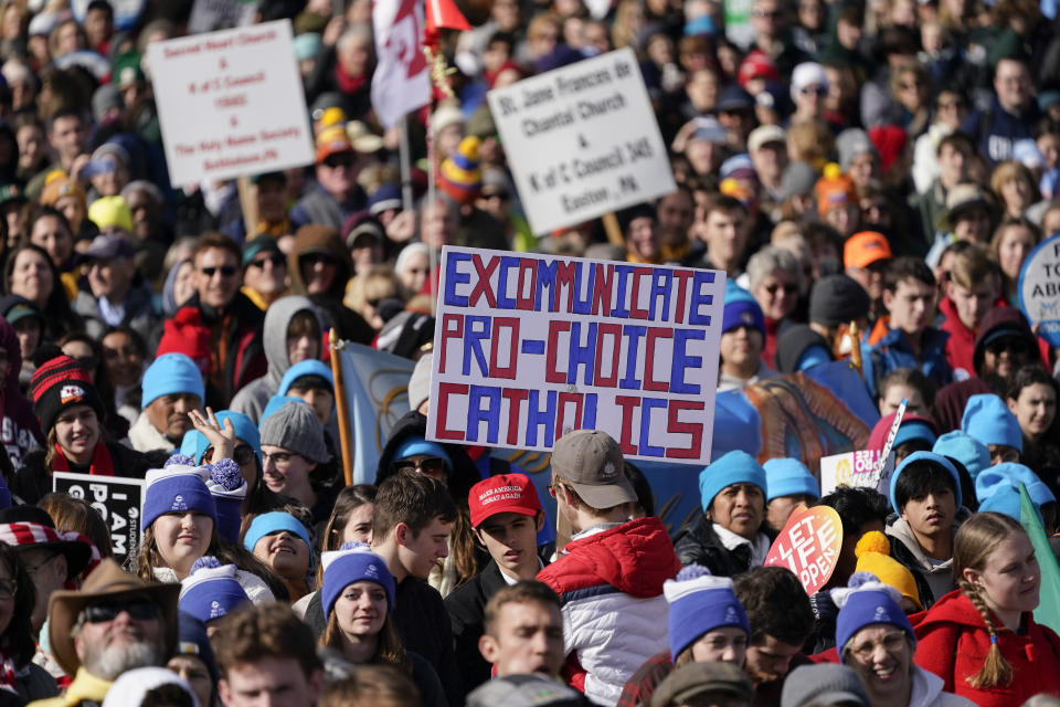 People participate in the March for Life rally Friday, Jan. 20, 2023, in Washington. (AP Photo/Patrick Semansky)