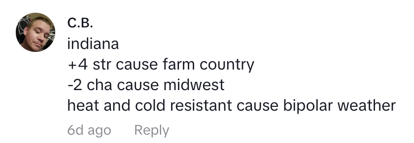 Profile picture of a person next to a text comment rating Indiana's weather