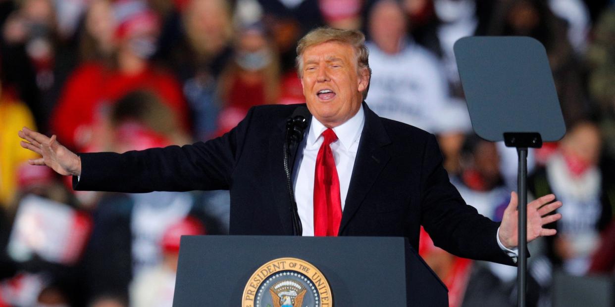 President Donald Trump speaks he campaigns with Republican U.S. Senator Kelly Loeffler on the eve of Georgia's run-off election in Dalton, Georgia, U.S., January 4, 2021