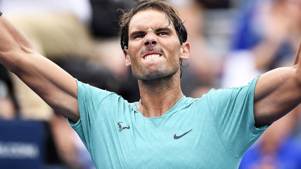 Rafael Nadal celebrates his victory at the Rogers Cup in Canada.  (Photo by Minas Panagiotakis/Getty Images)