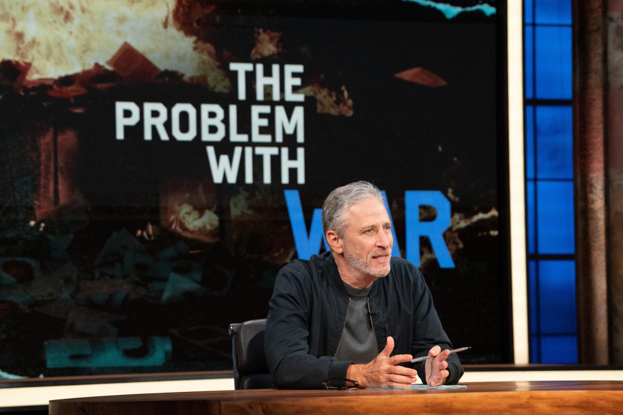 Jon Stewart, on the set of his new Apple TV+ show, "The Problem with Jon Stewart," launched in 2021.