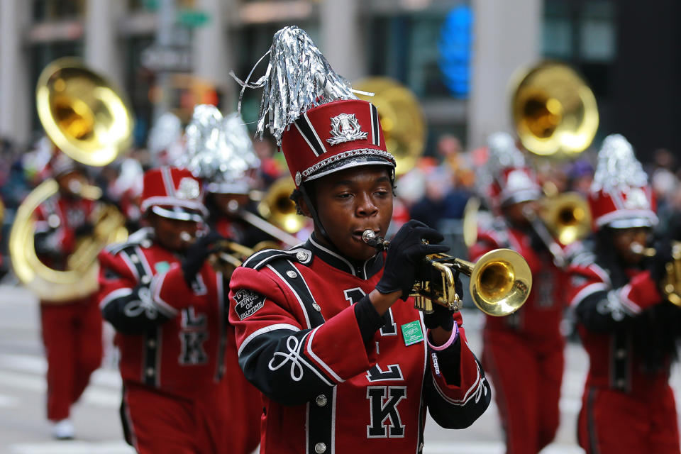 The Martin Luther King High School Band performs “Before I Let Go” medley and "Candy" during the 93rd Macy’s Thanksgiving Day Parade in New York. (Photo: Gordon Donovan/Yahoo News)  