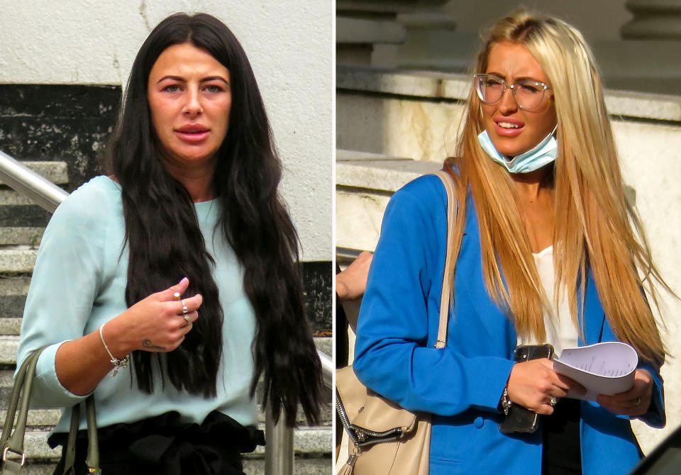 Composite picture of (L-R) Chloe Morris & Kelsey Darby.  After being thrown out of a pub for hurling abuse at a love rival, vengeful Chloe Morris waited outside to launch a vicious attack with the heel of her stiletto shoe.  See SWNS story SWMDstilettos.  And when the victimâs friend tried to intervene, she was brutally set on by Morris, using her other stiletto, and accomplice Kelsey Darby, who kneed and kicked her.  But both women have escaped being jailed after a judge expressed his âregretâ that, despite being arrested on the night, the police did not charge them until more than a year later.  The two of them pleaded guilty at Warwick Crown Court to wounding the second victim, Jodie Westwood, while Morris also admitted her initial assault on Jessica Earp.  Morris (24) of Leyland Road, Nuneaton, was given a two-year prison sentence suspended for two years and was ordered to do 150 hours of unpaid work and to take part in a rehabilitation programme for 30 days.  Darby (24) of Red Deeps, Nuneaton, was sentenced to 20 months suspended for 18 months, with 120 hours of unpaid work.  They were both made subject to electronically-tagged curfews for three months from 7pm to 6am on Thursday, Friday, Saturday and Sunday nights and ordered to each pay Miss Westwood Â£200 compensation, and for Morris to pay Â£100 to Miss Earp.