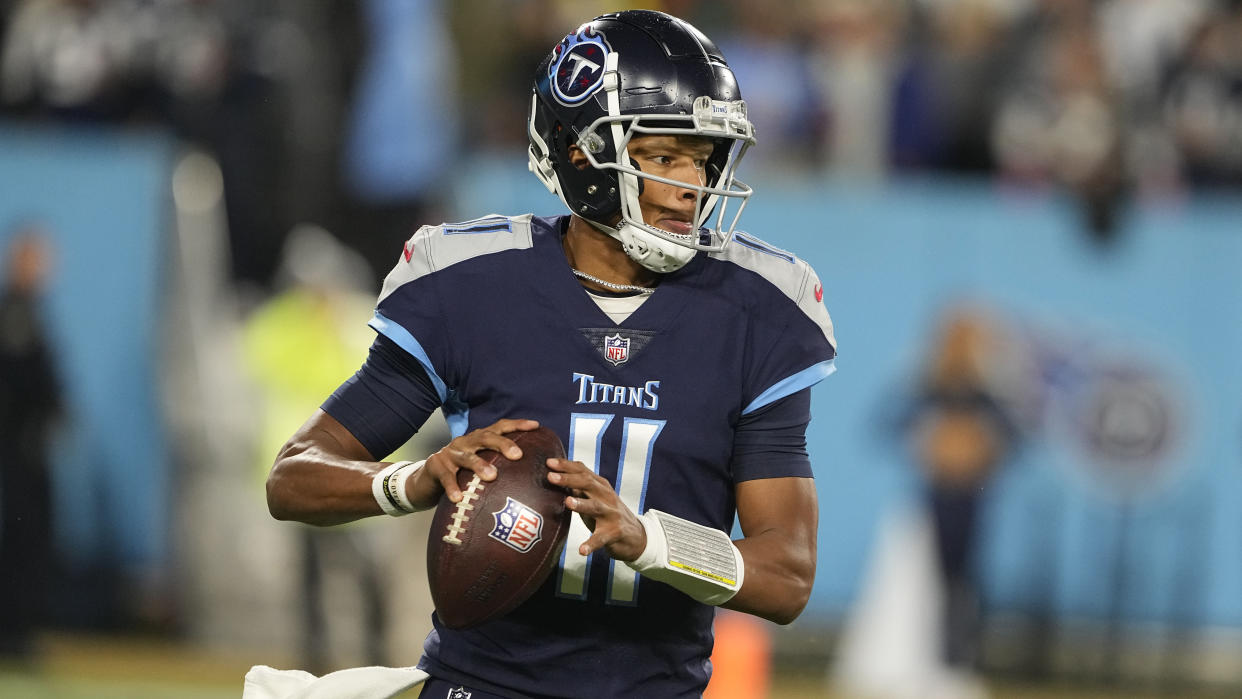 Joshua Dobbs leads the Tennessee Titans against the Jacksonville Jaguars in what amounts to an AFC South championship game. (AP Photo/Chris Carlson)