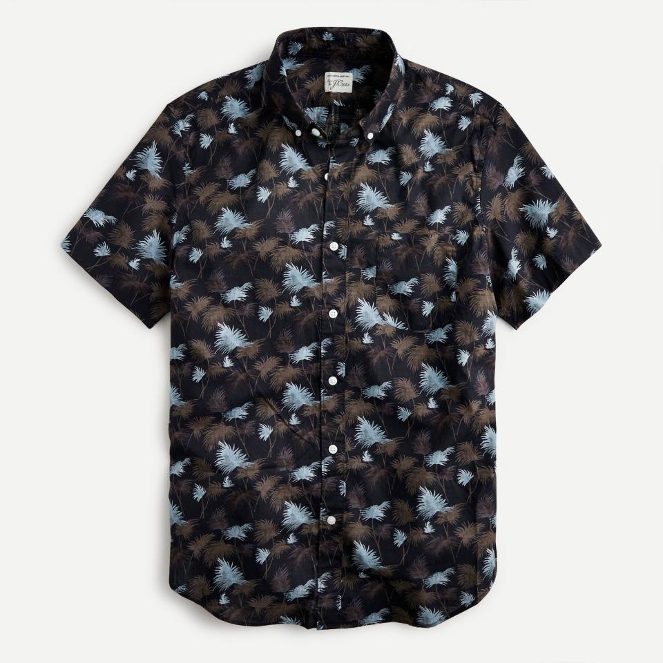 Short-Sleeve Slub Cotton Shirt in Print