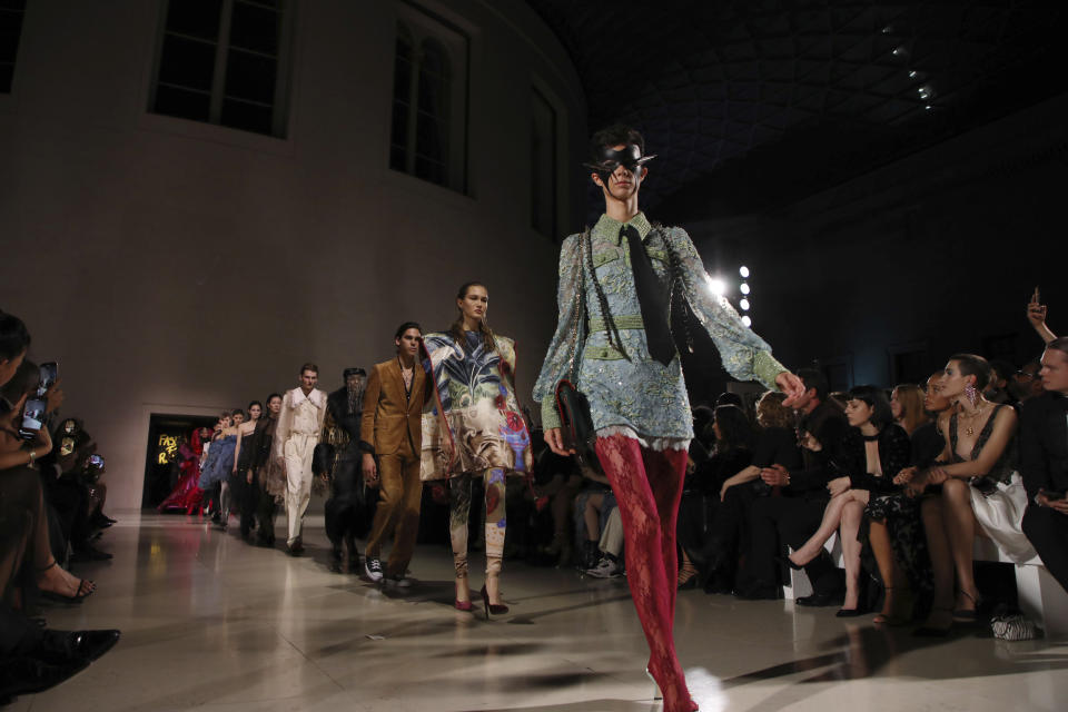 Models walk the runway at the Fashion For Relief charity event in central London, Saturday, Sept. 14, 2019. (Photo by Vianney Le Caer/Invision/AP)