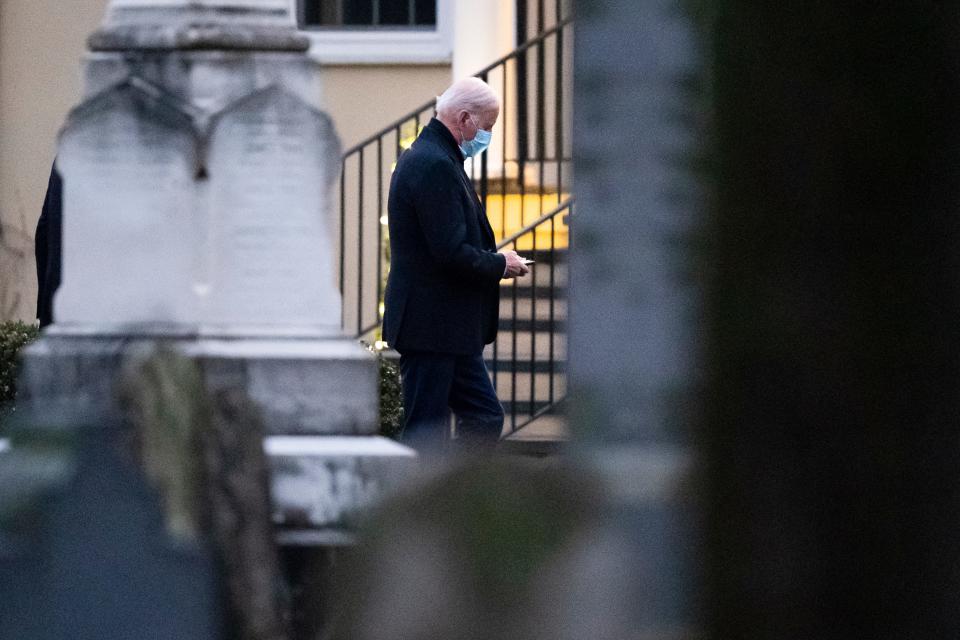 President Joe Biden arrives at St. Joseph on the Brandywine Catholic Church in Wilmington, Del., on Saturday, Dec. 18, 2021, the anniversary of Neilia and Naomi Biden's death.