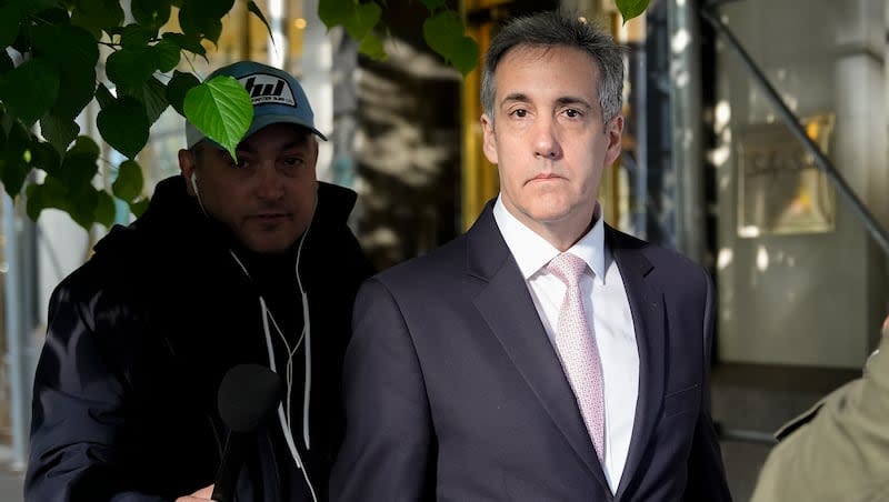 Michael Cohen leaves his apartment building on his way to Manhattan criminal court, Monday, May 13, 2024, in New York.