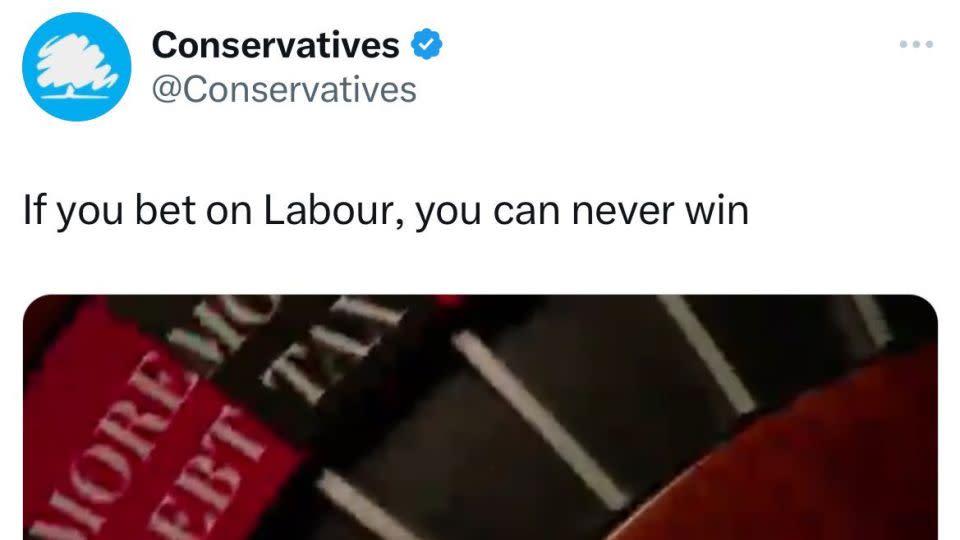The Conservatives posted an advert warning against a "bet on Labour," but deleted it hours later. - Conservatives/X