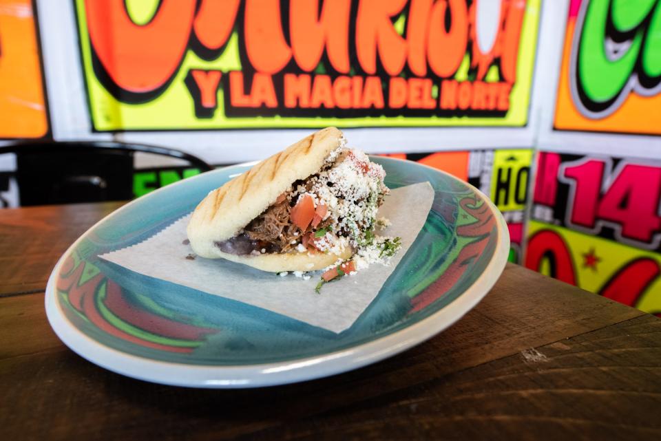 Latin Pot, which opened last week in Dublin, offers a variety of Latin American street food, such as Arepa de Carne, a gluten-free arepa stuffed with brisket and black beans and topped with tomatoes, cilantro and cotija cheese.