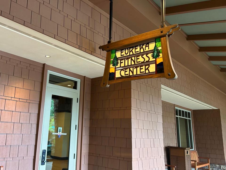 A stained-glass sign that reads, "Eureka Fitness Center."