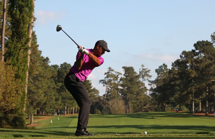 Tiger Woods of the United States plays his shot from the 17th tee.