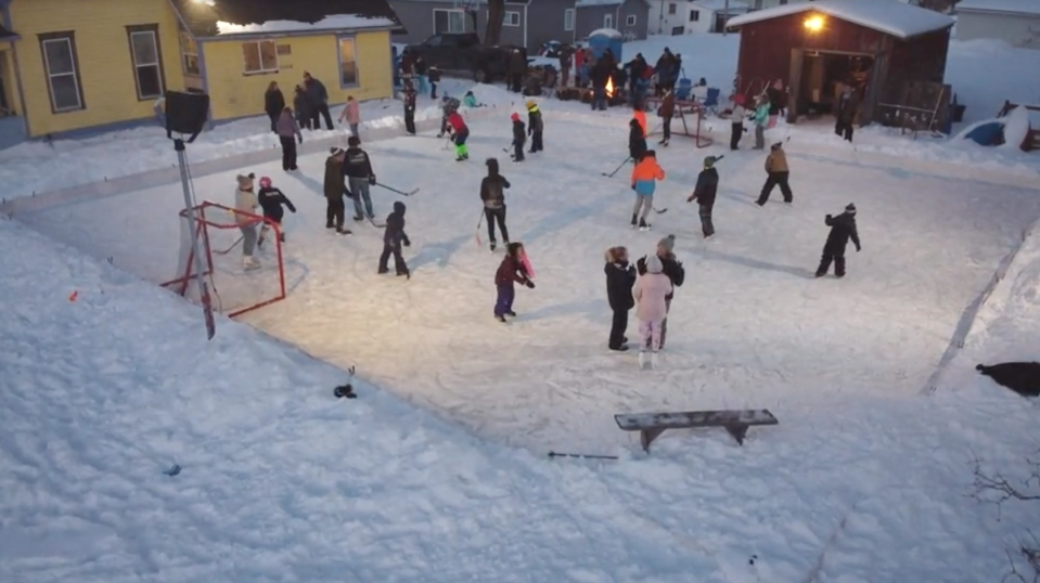 Scott Chittle of Manton, Michigan, built an ice rink in his yard.  / Credit: CBS News