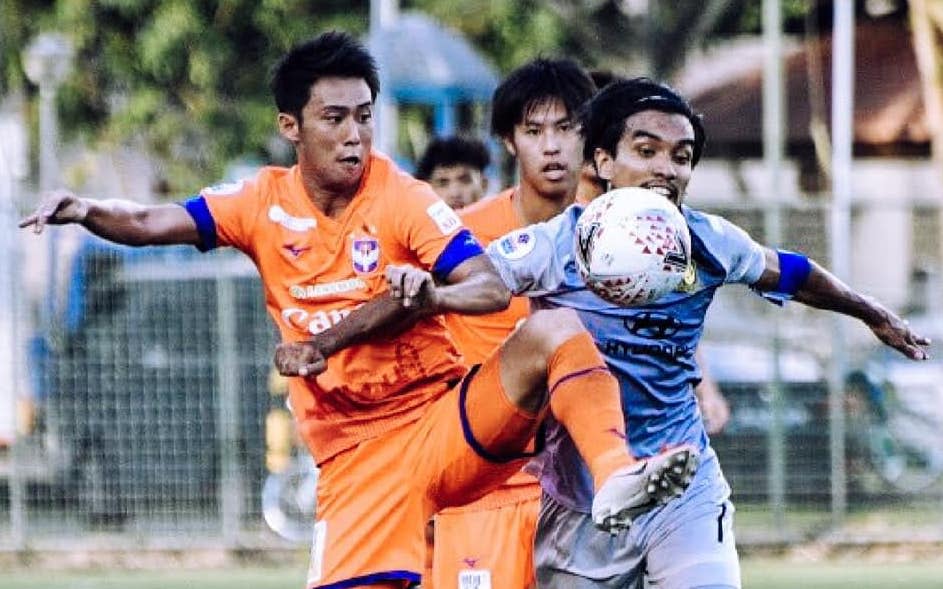 Players from Albirex Niigata (left) and Tampines Rovers tussle for the ball in the Singapore Premier League match. (PHOTO: Singapore Premier League)