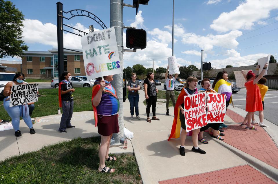 More than a dozen people, including Springfield parents, were part of the Monday protest.