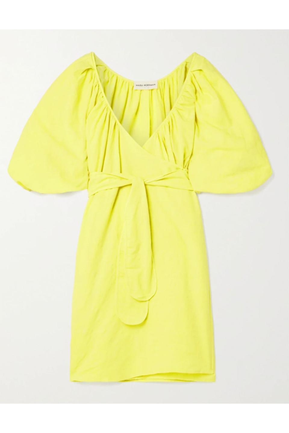 Coletta Organic Cotton and Linen-Blend Mini Wrap Dress