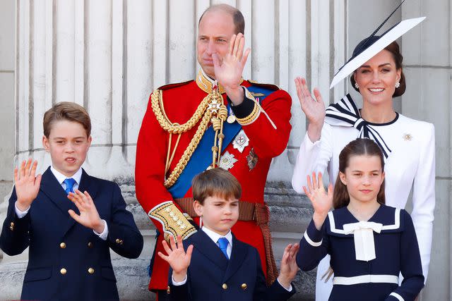 <p>Max Mumby/Indigo/Getty</p> Prince George of Wales, Prince William, Prince of Wales (Colonel of the Welsh Guards), Prince Louis of Wales, Princess Charlotte of Wales and Catherine, Princess of Wales attend Trooping the Colour on June 15, 2024 in London, England.