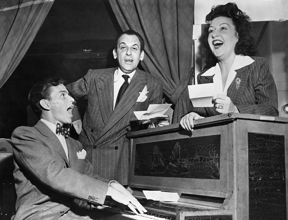 <p>After moving to New York in 1932, Vance understudied Ethel Merman (pictured above with Frank Sinatra and Moss Hart) in the hit musical <em>Anything Goes</em> co-starring Bing Crosby and Charlie Ruggles. </p>