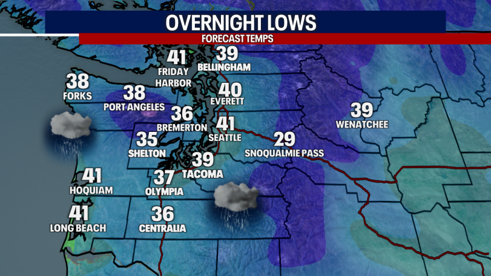 <div>Regional Overnight Lows</div> <strong>(FOX 13 Seattle)</strong>