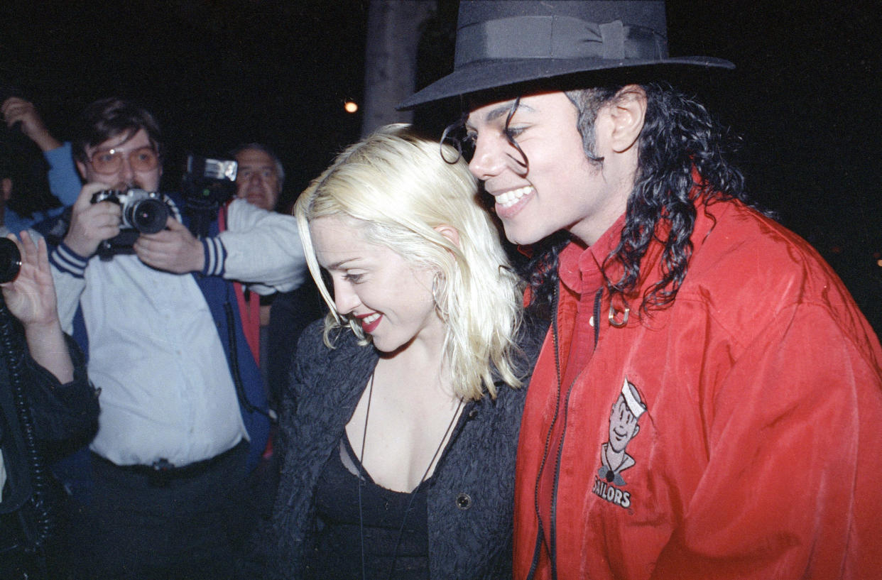 Pop superstars Madonna and Michael Jackson went out for dinner together at a restaurant in Los Angeles Tuesday night, April 10, 1991. (AP Photo/Kevork Djansezian)