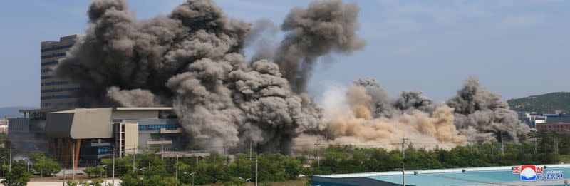 A view of an explosion of a joint liaison office with South Korea in border town Kaesong