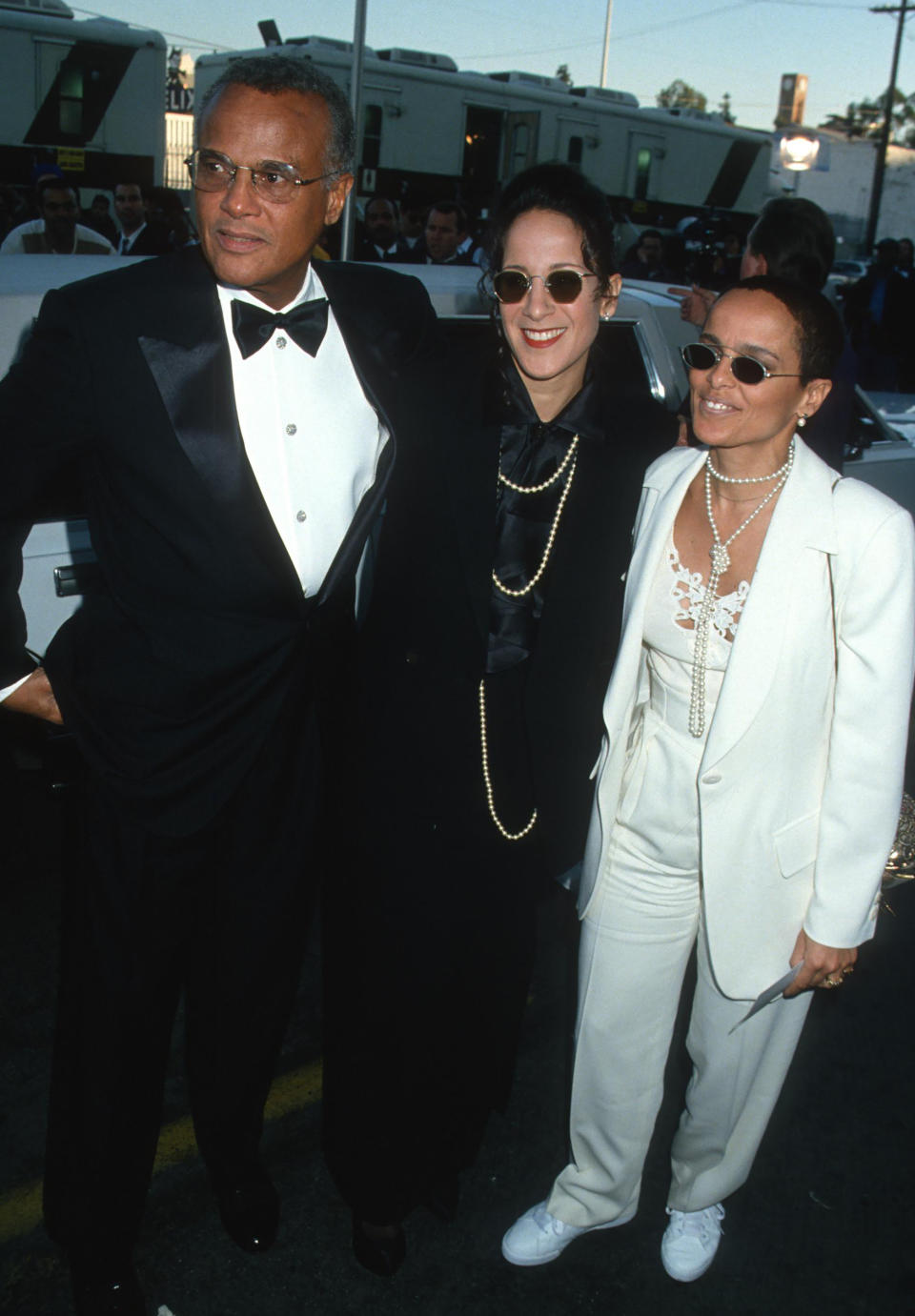 From left: Harry Belafonte, Gina Belafonte and Shari Belafonte in 1995