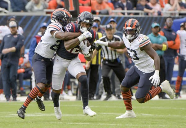 Houston Texans wide receiver Nico Collins (C) leads the team in targets, catches and receiving yards. File Photo by Mark Black/UPI