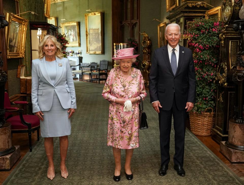 The Bidens with the Queen at Windsor Castle last June when they visited the UK for the G7 summit (Getty)