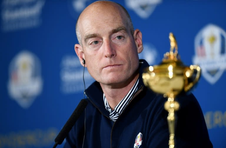 USA's Ryder Cup captain Jim Furyk gives a press conference in Paris, on october 17, 2017