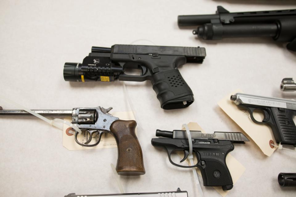Stolen guns seized by the Sioux Falls Police Department from a home in Sioux Falls on October 4, 2021.