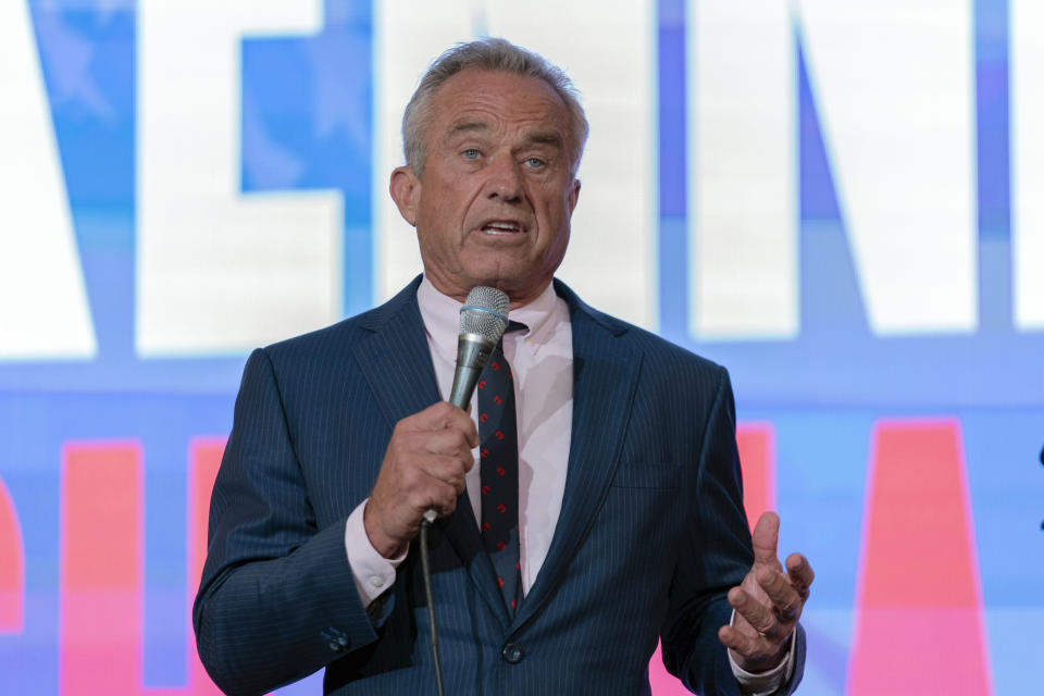 FILE - Independent presidential candidate Robert F. Kennedy Jr. speaks during the Libertarian National Convention at the Washington Hilton in Washington, May 24, 2024. An Associated Press analysis of Gallup data going back to 1980 shows that it's pretty common for third-party candidates to look like they have polling momentum in the months before an election, only to come up far short at the ballot box. (AP Photo/Jose Luis Magana, File)