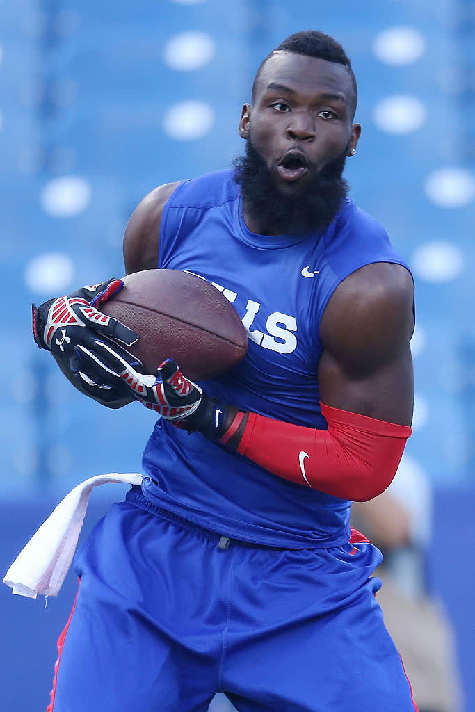 Mike Williams #19 of the Buffalo Bills warms up before the game against the San Diego Chargers at Ralph Wilson Stadium on September 21, 2014 in Orchard Park, New York. (Photo by Tom Szczerbowski/Getty Images)