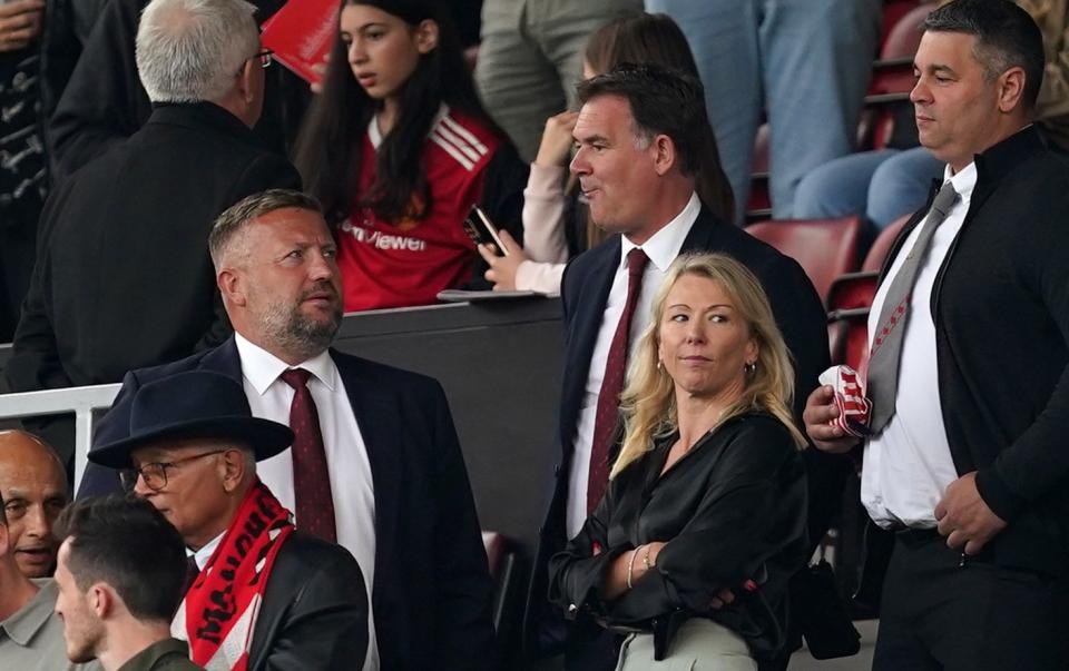 Manchester United CEO Richard Arnold (left) and director of football John Murtough (centre) in the Old Trafford stands