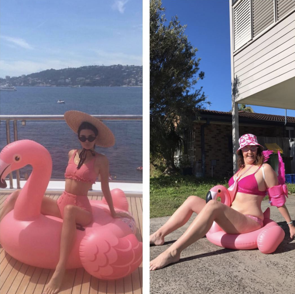 <p>As we all found out this summer, sitting on a floatie is not as easy as Kendall Jenner makes it look. <em>[Photo: Celeste Barber/ Instagram]</em> </p>