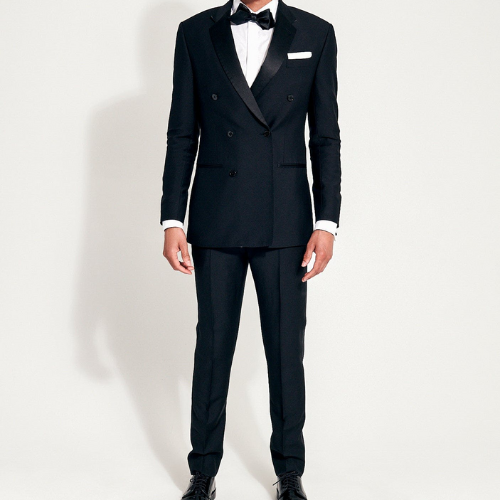 man wearing double breasted black tux from The Black Tux