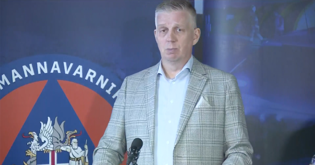 Víðir Reynisson, Director of Icelandic Defence told the press conference that the flow of magma must stop before restrictions can be reconsidered (Almannavarnir)