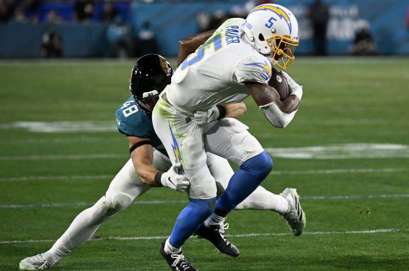 Joshua Palmer (R) of the Los Angeles Chargers is among my wide receiver targets for Week 4. File Photo by Joe Marino/UPI