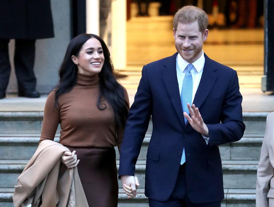 The Duke and Duchess of Sussex depart Canada House on Jan. 7, 2020 in London, England. (Photo by Chris Jackson/Getty Images) (Chris Jackson via Getty Images)