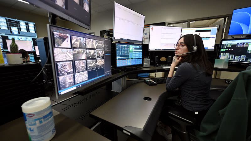 An airport operations coordinator watches her terminals via monitors at the Salt Lake City International Airport Operations Center on Tuesday, Jan. 9, 2024.