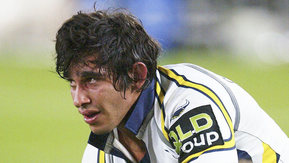 Pictured here, a shattered Johnathan Thurston after the Cowboys lost the 2005 NRL grand final.