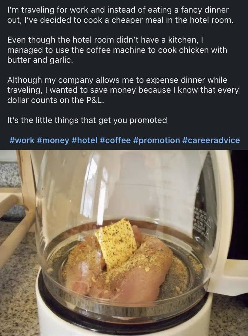 raw chicken in a coffeemaker