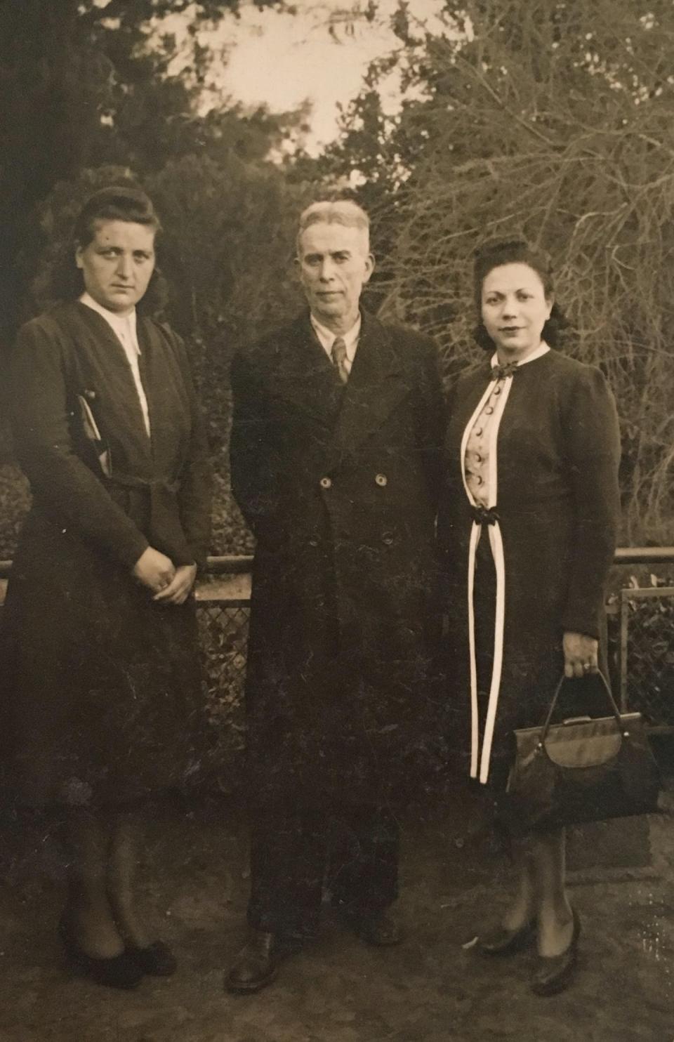 Vitaly Hasson’s wife, Regina Hasson, his father, Aron Hasson and sister, Julie (née Hasson) Sarfatti, 1946 in Salonica. Farrar, Straus and Giroux, from Family Papers: a Sephardic Journey Through the Twentieth Century, Author provided